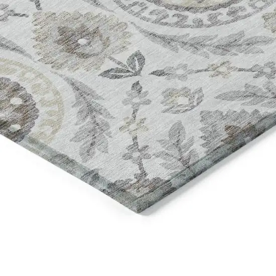Silver Gray And Taupe Floral Washable Indoor Outdoor Area Rug Photo 3