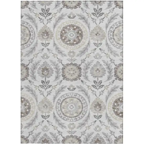 Silver Gray And Taupe Floral Washable Indoor Outdoor Area Rug Photo 5