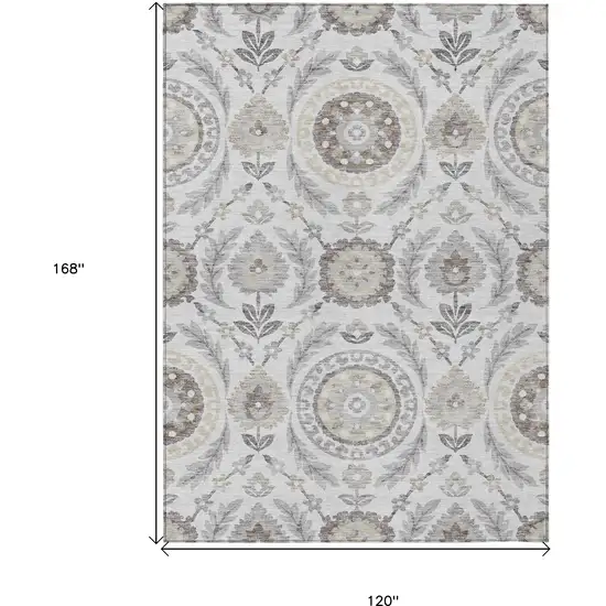 Silver Gray And Taupe Floral Washable Indoor Outdoor Area Rug Photo 9