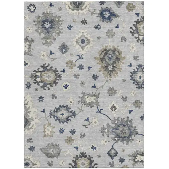 Silver Gray And Taupe Floral Washable Indoor Outdoor Area Rug Photo 6