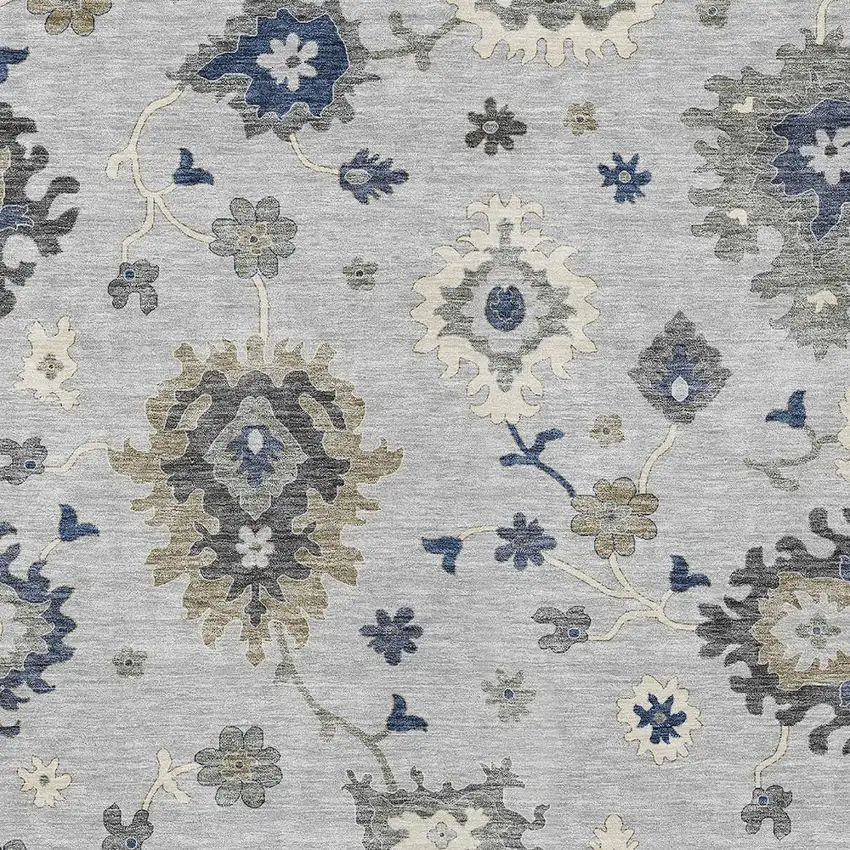 Silver Gray And Taupe Floral Washable Indoor Outdoor Area Rug Photo 4