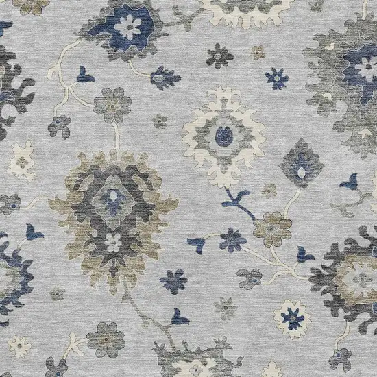 Silver Gray And Taupe Floral Washable Indoor Outdoor Area Rug Photo 4