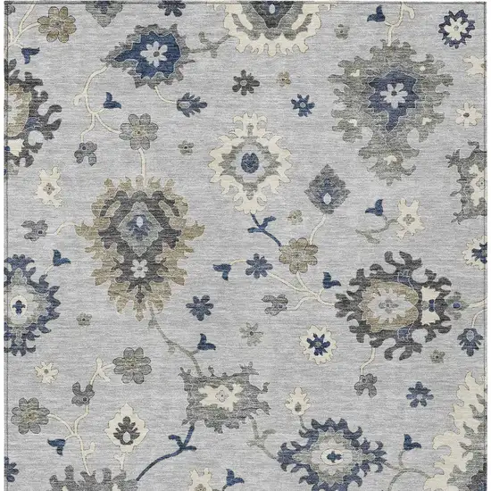 Silver Gray And Taupe Floral Washable Indoor Outdoor Area Rug Photo 5