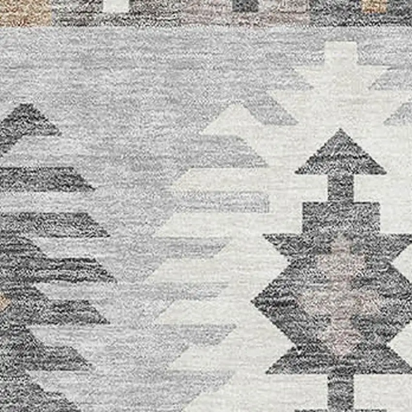 Silver Gray And Taupe Southwestern Washable Area Rug With UV Protection Photo 2