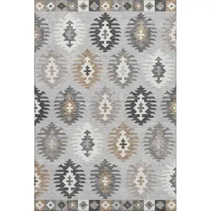 Photo of Silver Gray And Taupe Southwestern Washable Area Rug With UV Protection