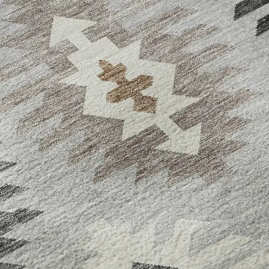 Silver Gray And Taupe Southwestern Washable Area Rug With UV Protection Photo 9