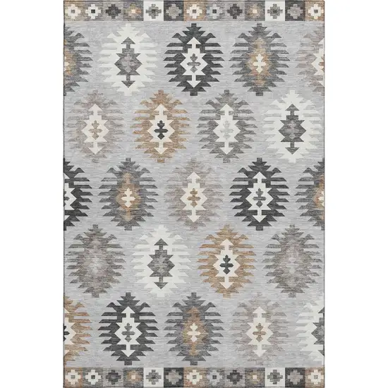 Silver Gray And Taupe Southwestern Washable Area Rug With UV Protection Photo 1