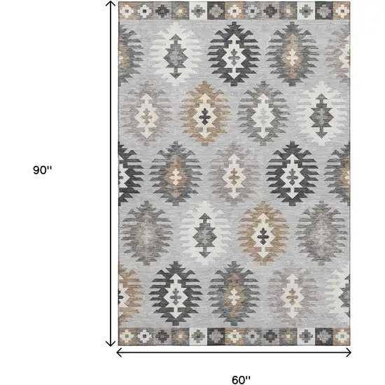 Silver Gray And Taupe Southwestern Washable Area Rug With UV Protection Photo 8