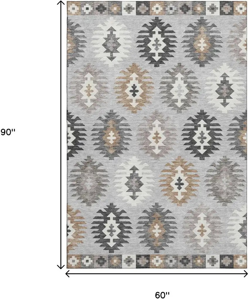 Silver Gray And Taupe Southwestern Washable Area Rug With UV Protection Photo 8