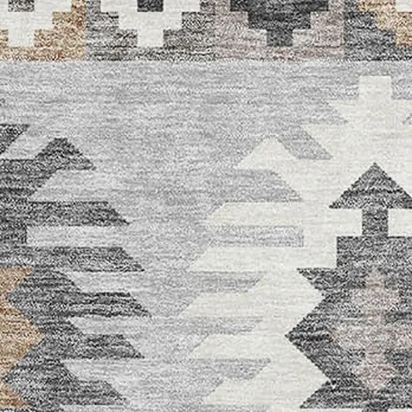 Silver Gray And Taupe Southwestern Washable Area Rug With UV Protection Photo 2