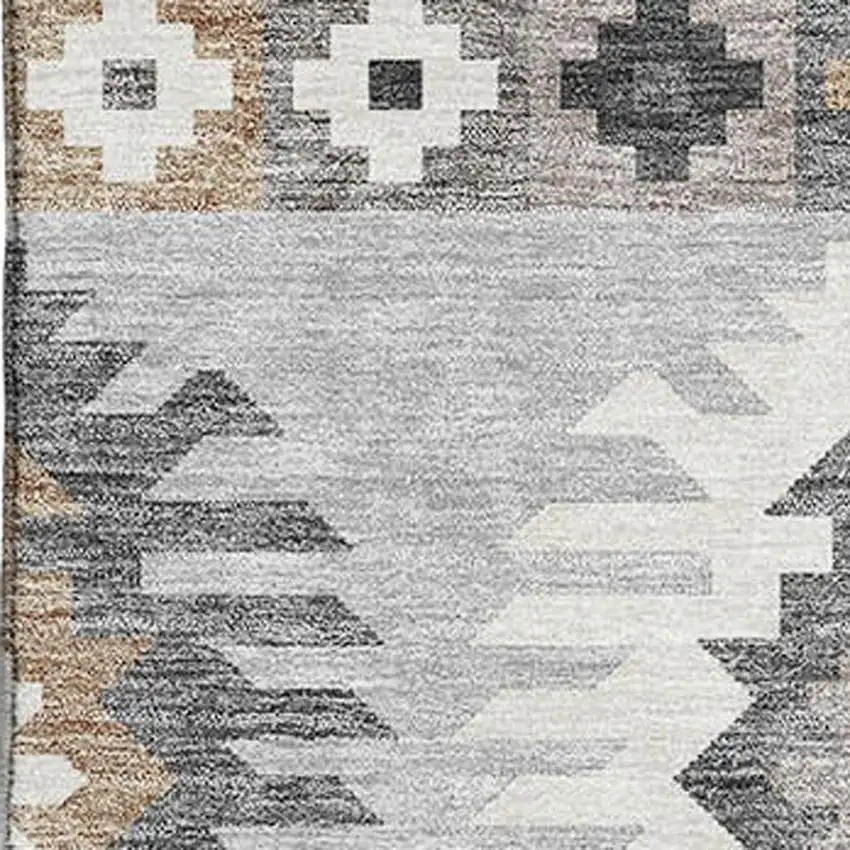 Silver Gray And Taupe Southwestern Washable Area Rug With UV Protection Photo 2