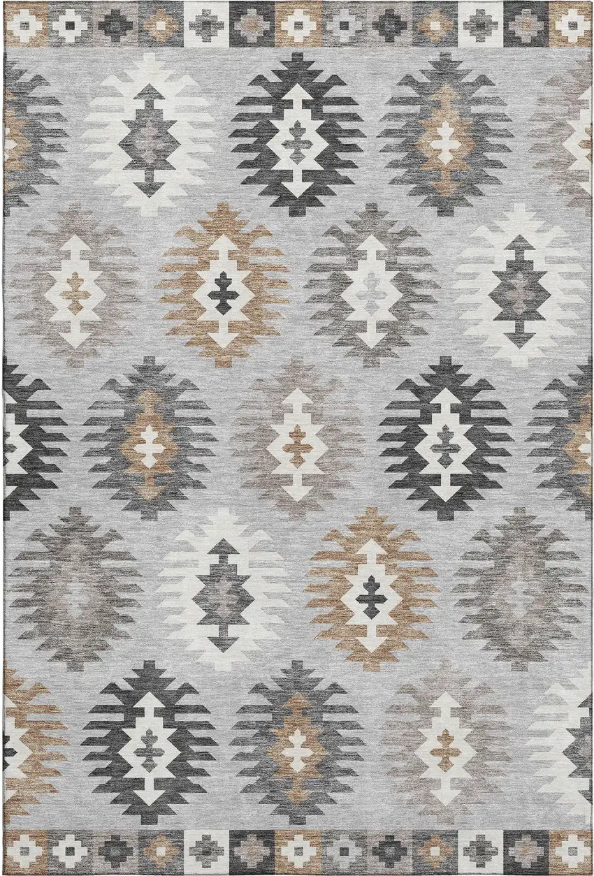 Silver Gray And Taupe Southwestern Washable Area Rug With UV Protection Photo 1
