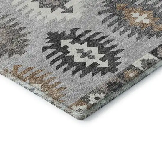 Silver Gray And Taupe Southwestern Washable Area Rug With UV Protection Photo 7