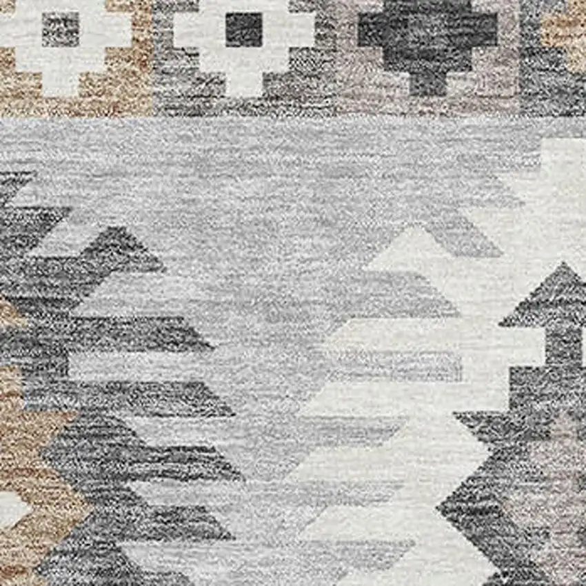 Silver Gray And Taupe Southwestern Washable Area Rug With UV Protection Photo 2