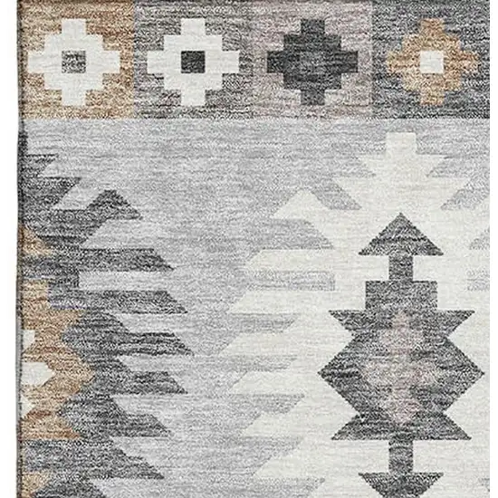 Silver Gray And Taupe Southwestern Washable Area Rug With UV Protection Photo 2