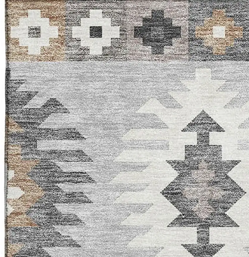 Silver Gray And Taupe Southwestern Washable Area Rug With UV Protection Photo 2