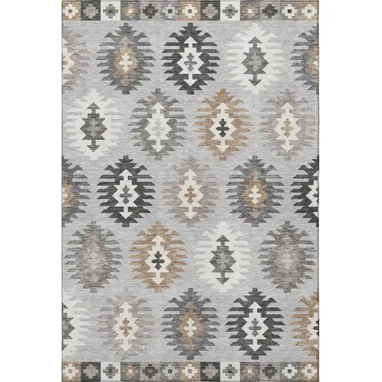 Silver Gray And Taupe Southwestern Washable Area Rug With UV Protection Photo 3