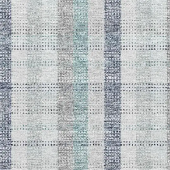 Silver Gray And Teal Plaid Washable Area Rug With UV Protection Photo 2