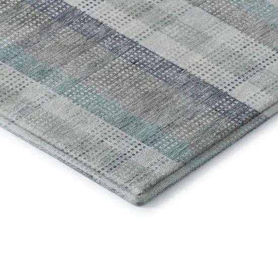 Silver Gray And Teal Plaid Washable Area Rug With UV Protection Photo 7