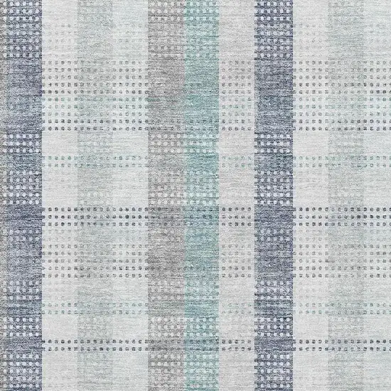 Silver Gray And Teal Plaid Washable Area Rug With UV Protection Photo 3