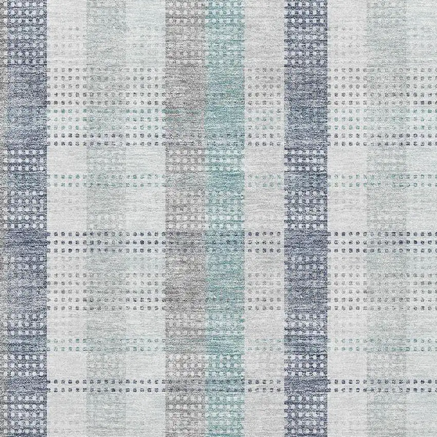 Silver Gray And Teal Plaid Washable Area Rug With UV Protection Photo 3