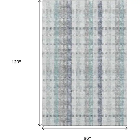 Silver Gray And Teal Plaid Washable Area Rug With UV Protection Photo 9