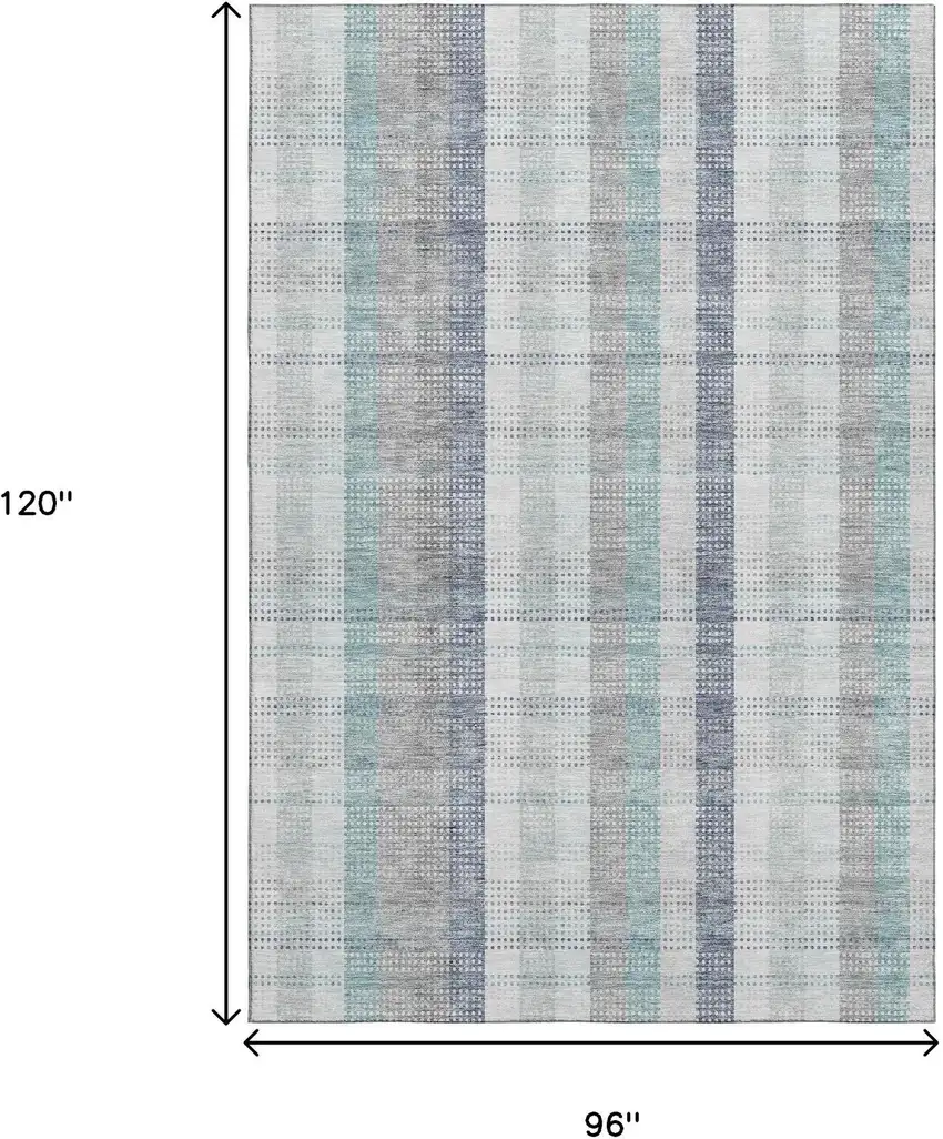 Silver Gray And Teal Plaid Washable Area Rug With UV Protection Photo 9