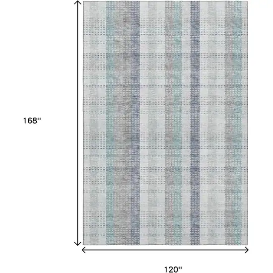 Silver Gray And Teal Plaid Washable Area Rug With UV Protection Photo 8