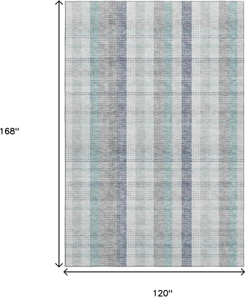 Silver Gray And Teal Plaid Washable Area Rug With UV Protection Photo 8