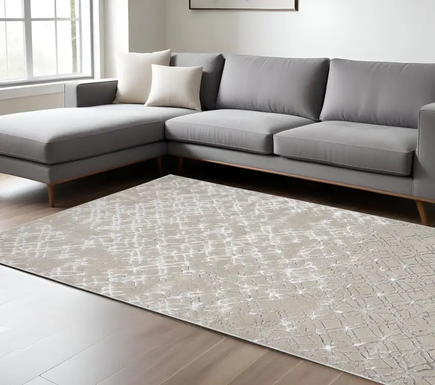 Silver and Gray Abstract Non Skid Area Rug Photo 1