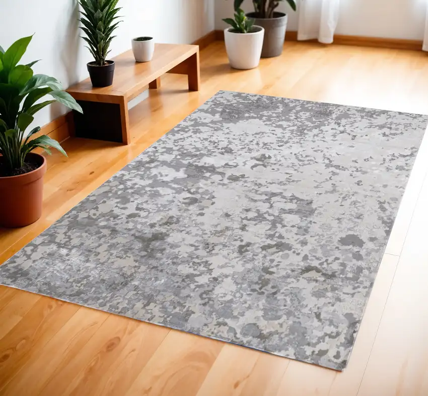 Silver Gray And White Abstract Area Rug Photo 2