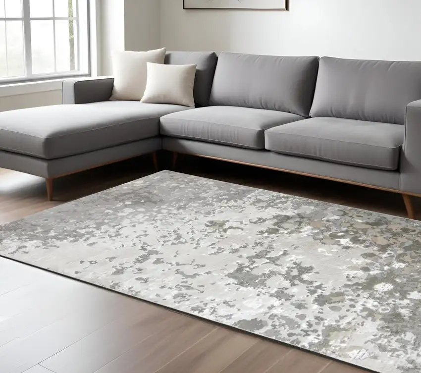 Silver and Gray Abstract Non Skid Area Rug Photo 1