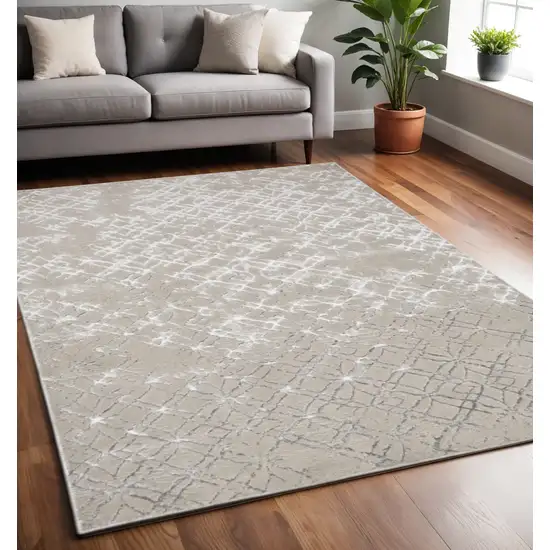 Tan Silver And Gray Quatrefoil Area Rug Photo 1