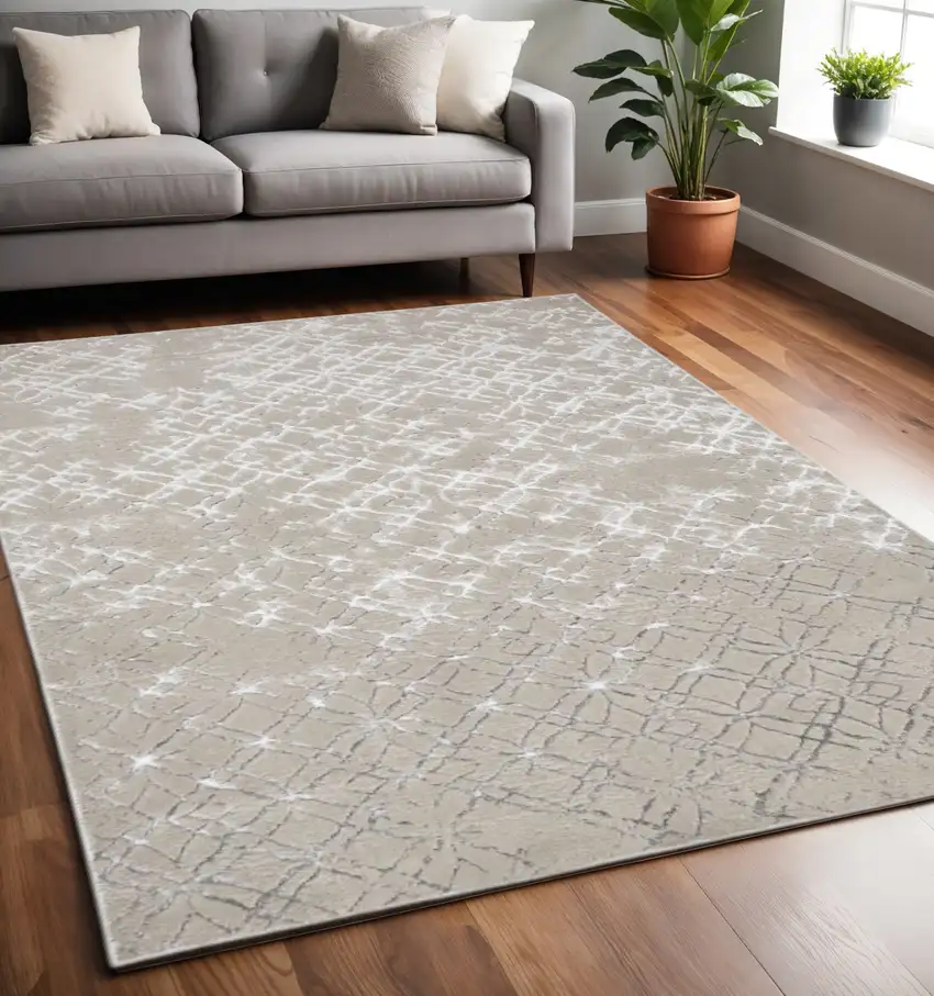 Tan Silver And Gray Quatrefoil Area Rug Photo 1