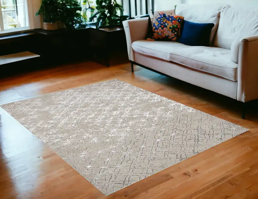 Silver Gray And White Abstract Stain Resistant Area Rug Photo 1