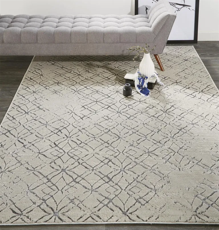 Silver Gray And White Abstract Stain Resistant Area Rug Photo 5