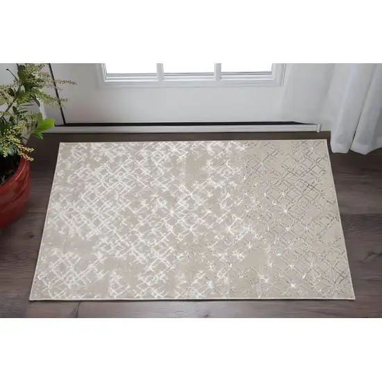 Tan Silver And Gray Quatrefoil Area Rug Photo 1
