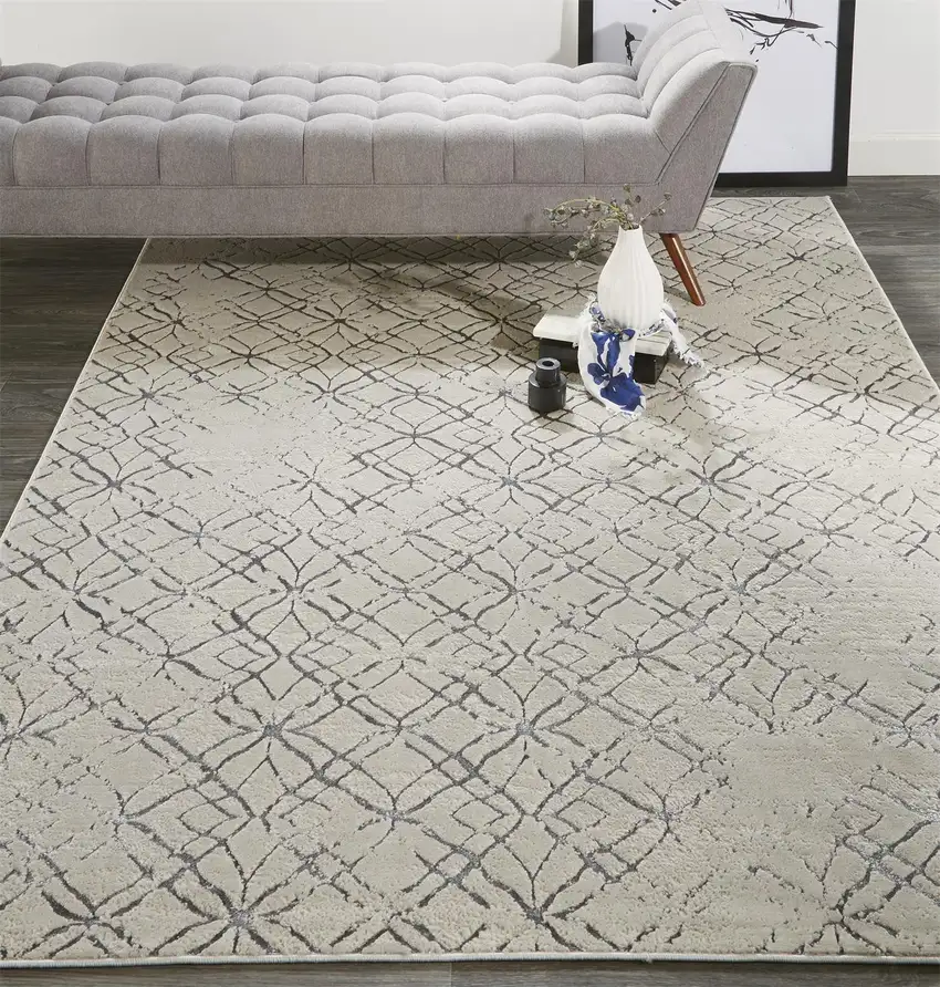 Silver Gray And White Abstract Stain Resistant Area Rug Photo 6