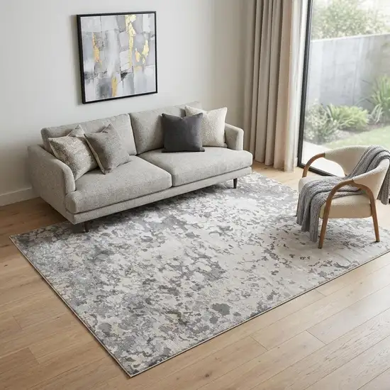 Silver Gray And White Abstract Stain Resistant Area Rug Photo 1