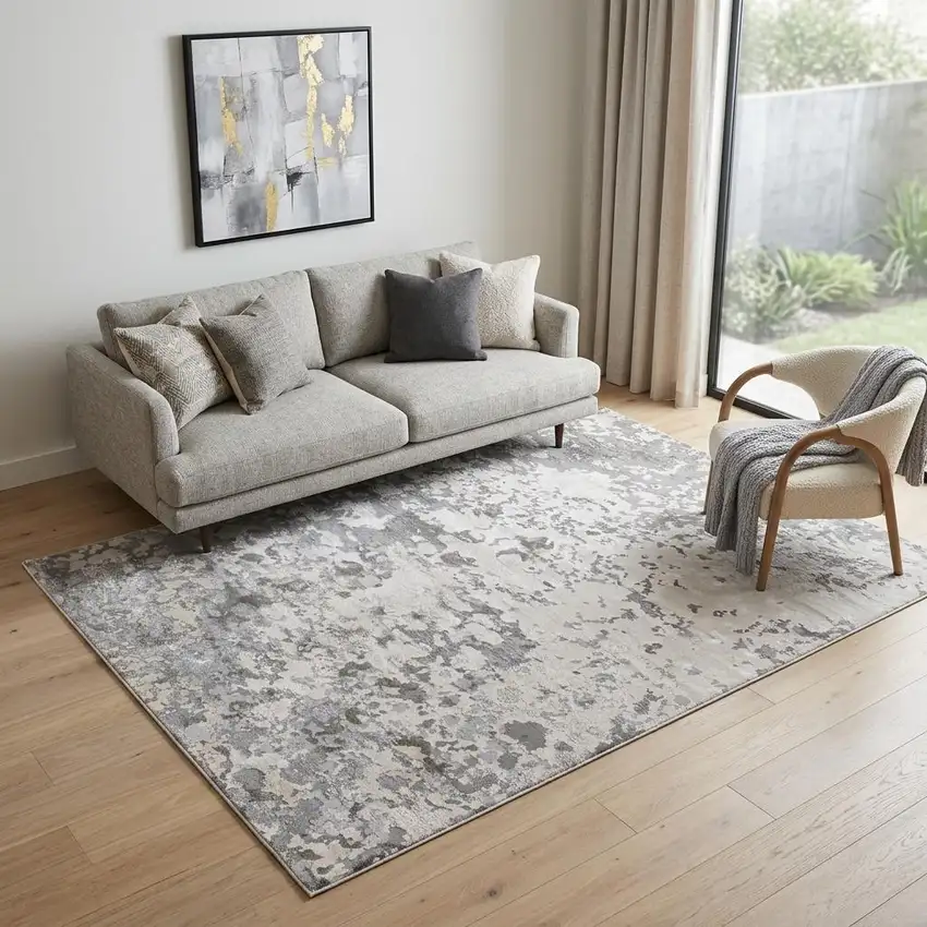 Silver Gray And White Abstract Stain Resistant Area Rug Photo 1