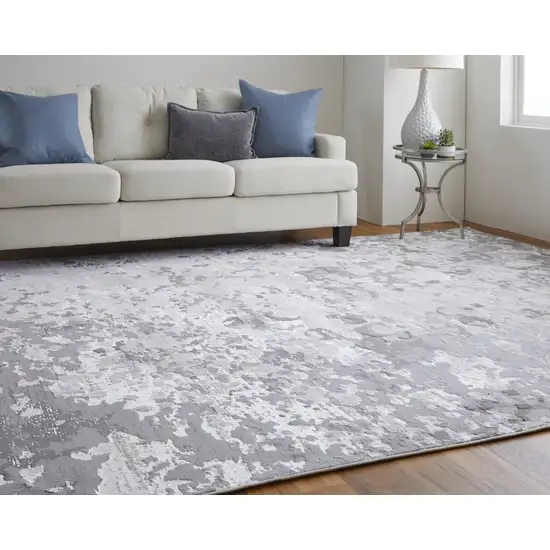 Silver Gray And White Abstract Stain Resistant Area Rug Photo 9