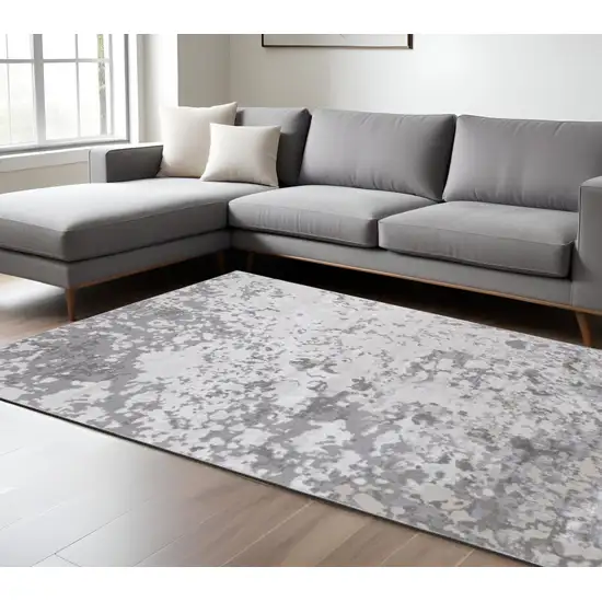 Silver Gray And White Abstract Stain Resistant Area Rug Photo 1