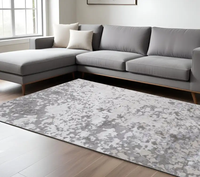 Silver Gray And White Abstract Stain Resistant Area Rug Photo 1