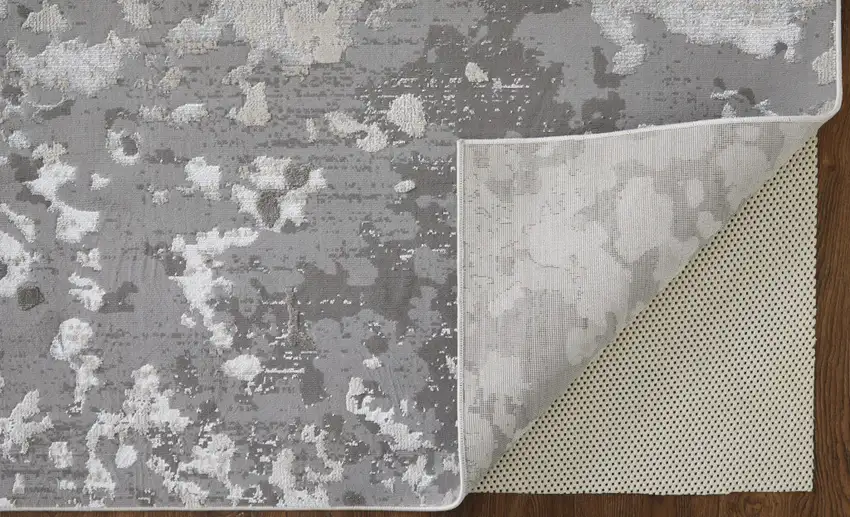 Silver Gray And White Abstract Stain Resistant Area Rug Photo 4