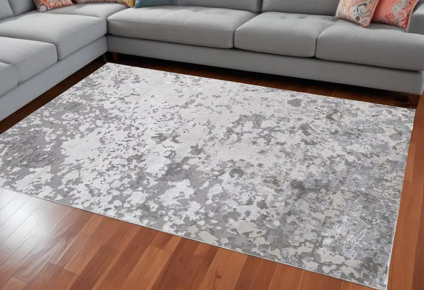 Silver Gray And White Abstract Stain Resistant Area Rug Photo 1