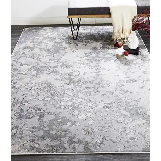 Silver Gray And White Abstract Stain Resistant Area Rug Photo 6