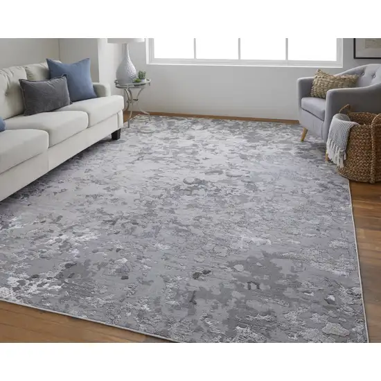 Silver Gray And White Abstract Stain Resistant Area Rug Photo 8