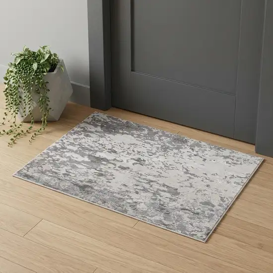 Silver Gray And White Abstract Stain Resistant Area Rug Photo 1