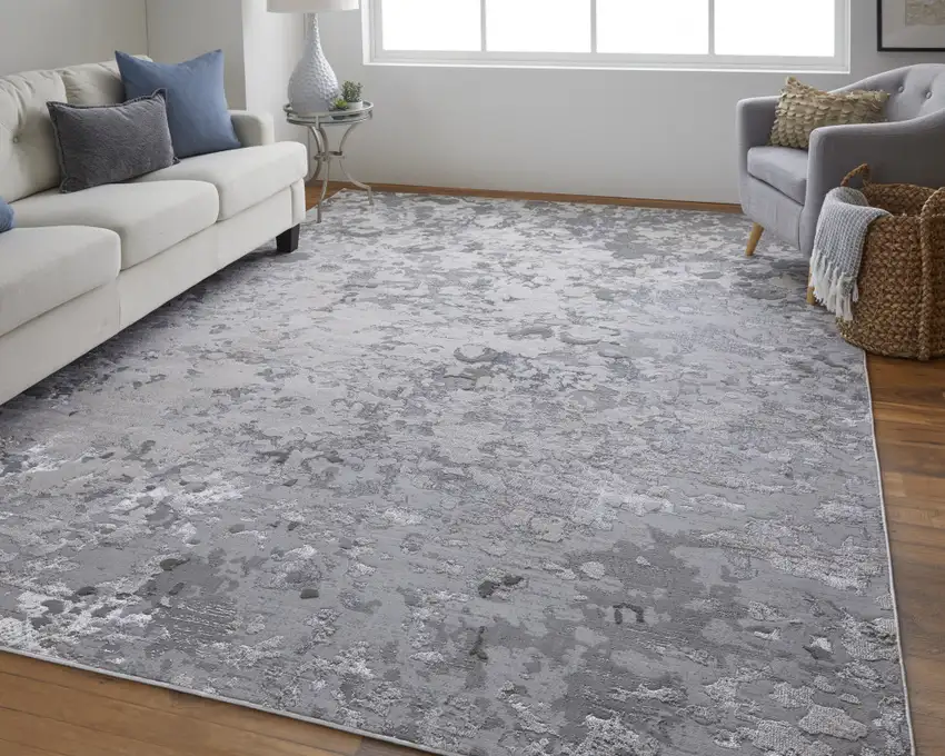 Silver Gray And White Abstract Stain Resistant Area Rug Photo 6