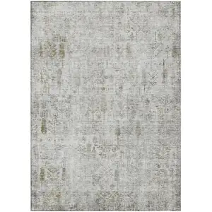 Photo of Silver Green And Gray Floral Washable Indoor Outdoor Area Rug